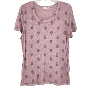 C&C California Pink Burnout Floral Tee Womens L Y2K Indie Soft Girl Sheer Top